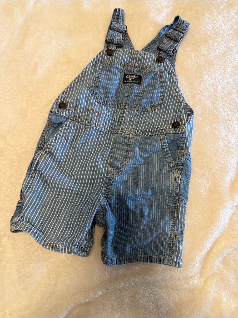 OshKosh B'gosh Blue Pinstripe Short Denim Overalls
